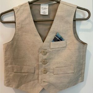 Starting Out Beige Kids Vest with Blue Pocket Square